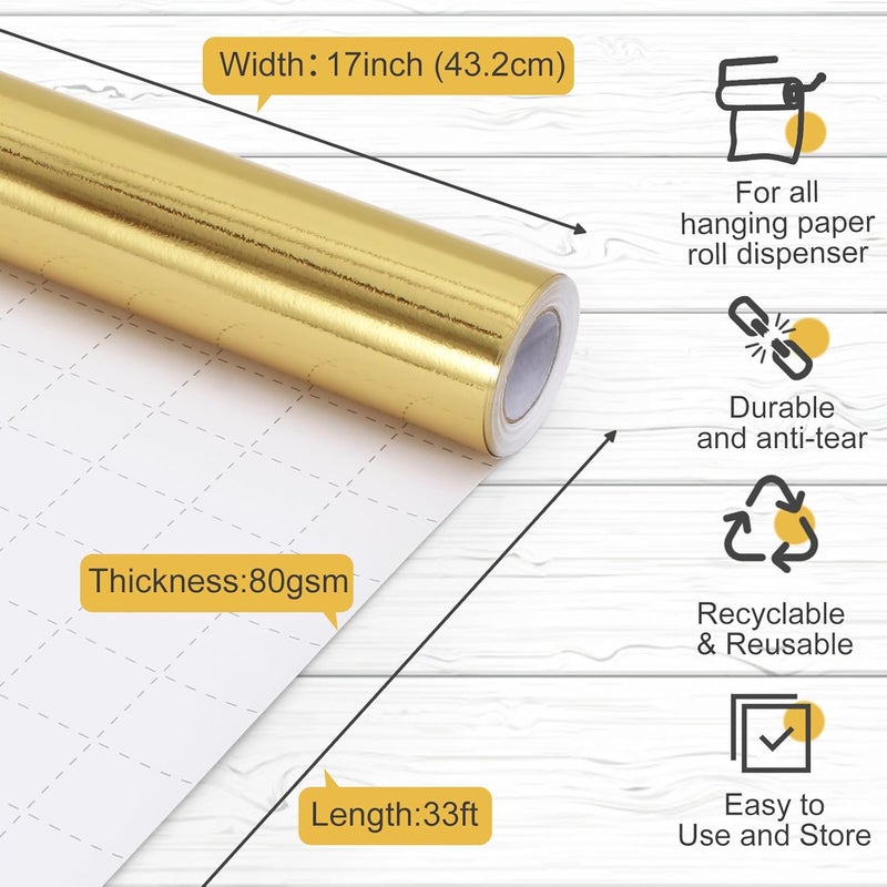 Donyang Gold Wrapping Paper, 17inch x 33ft Solid Color Metallic Lustre Paper, Gold Gift Wrapping Paper with Grid Cutting Lines Perfect for Christmas, Birthday, Wedding, Valentine, Baby Shower, Arts & Crafts - Image 3